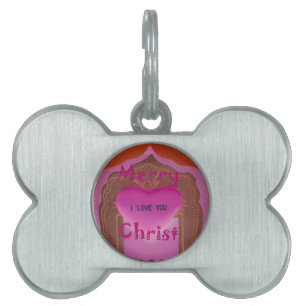Placa Para Mascotas Te amo, corazón de Navidad.
