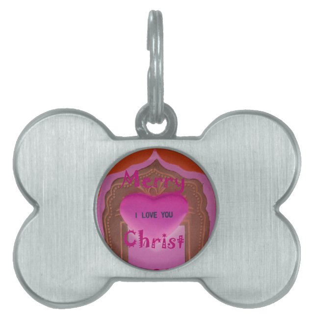 Placa Para Mascotas Te amo, corazón de Navidad. (Frente)