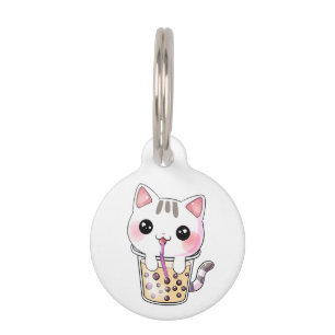 Placa Para Mascotas té de burbuja de gatos de Kawaii