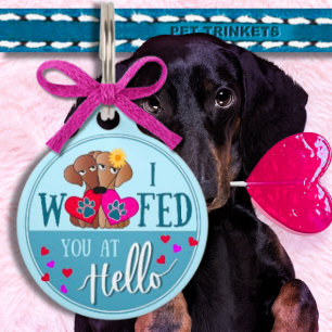 Placa Para Mascotas Te ladré en Hola Corazones Dachshund Azules