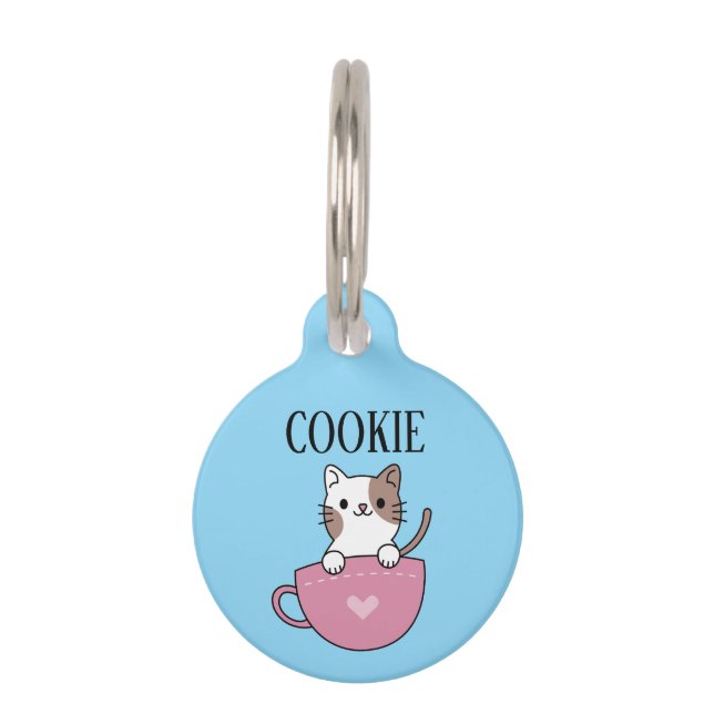 Placa Para Mascotas Teacup Cat Pesonalized  (Anverso)