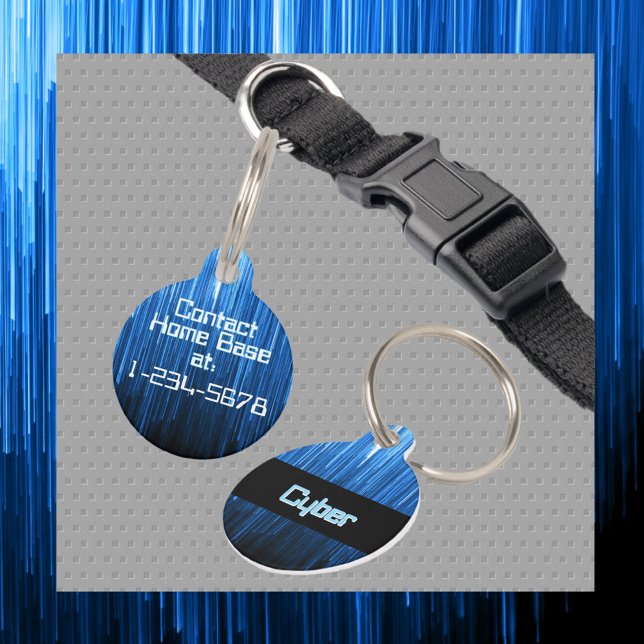 Placa Para Mascotas Tecno del ciberespacio azul y negro personalizado (Subido por el creador)
