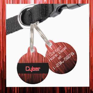 Placa Para Mascotas Tecno del ciberespacio rojo y negro personalizado