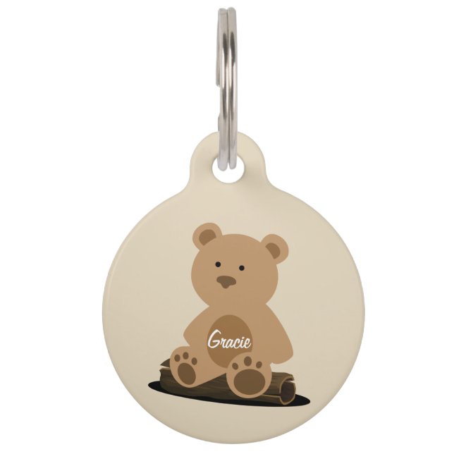 Placa Para Mascotas Teddy Bear Tan Etiqueta Personalizada de Identific (Anverso)