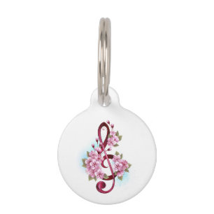 Placa Para Mascotas Tejidos musicales notas de colores con flores de S
