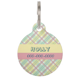 Placa Para Mascotas tela escocesa rosada