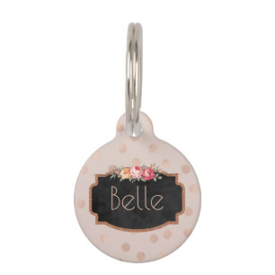 Placa Para Mascotas Teléfono personalizado puntos color de rosa de la
