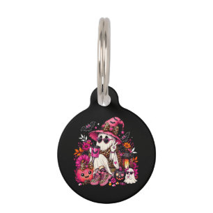 Placa Para Mascotas Temporada espeluznante Fantasma lindo en sombrero