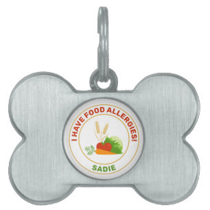 Placa Para Mascotas Tengo alergias alimentarias y nombre con alimentos