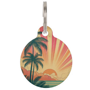 Placa Para Mascotas Terraza tropical retro/vintage/puesta de sol hawai
