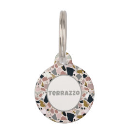 Placa Para Mascotas Terrazo Rosa Gris y Beige Moderno de Mediana Edad