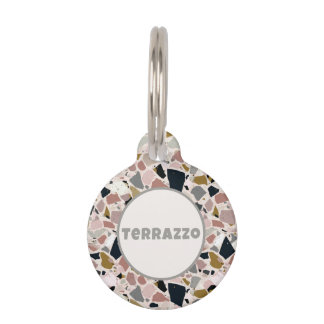Placa Para Mascotas Terrazo Rosa Gris y Beige Moderno de Mediana Edad