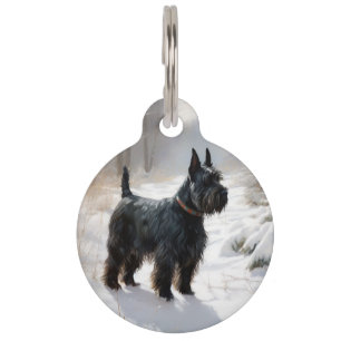 Placa Para Mascotas Terrier Escocés Deja que Nieve Navidad