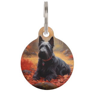 Placa Para Mascotas Terrier Escocés en Otoño Hojas Caídas Inspiran