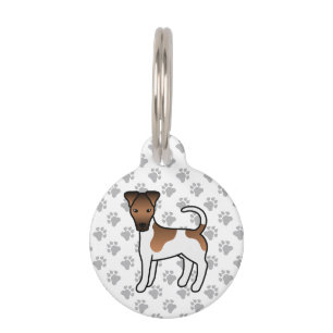 Placa Para Mascotas Terrier Fox Liso Blanco y Marón Perro de Dibujos A