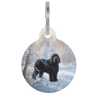 Placa Para Mascotas Terrier Ruso Negro Deja que nieve Navidad