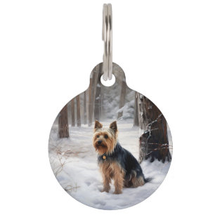 Placa Para Mascotas Terrier Sedoso Deja que nieve Navidad