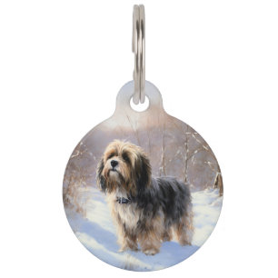 Placa Para Mascotas Terrier Tibetano Deja que nieve Navidad