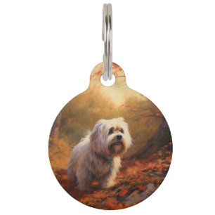 Placa Para Mascotas Terrier Tibetano en Otoño Hojas Caídas Inspiran