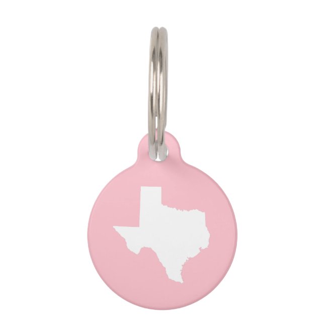 Placa Para Mascotas Texas rosa y blanco (Anverso)