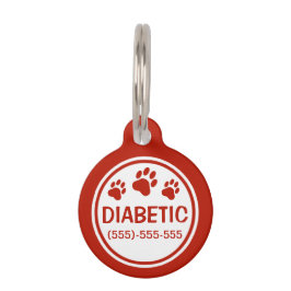 Placa Para Mascotas Texto Diabético Rojo Y Blanco Con Información Pers