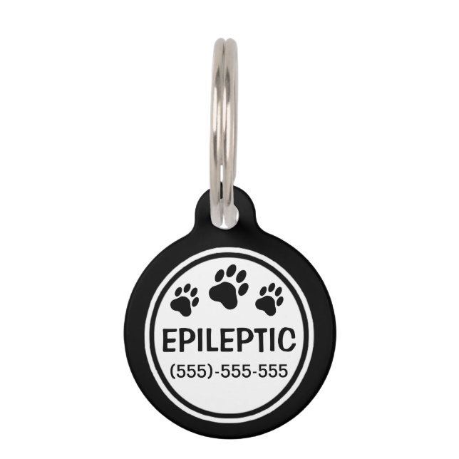 Placa Para Mascotas Texto Epiléptico Blanco Y Negro Con Información Pe (Anverso)