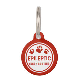 Placa Para Mascotas Texto Epiléptico Rojo Y Blanco Con Información Per
