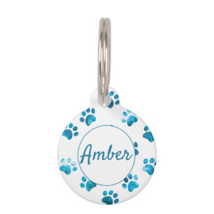 Placa Para Mascotas Texto Personalizado de Huella de Garra Turquesa Bl
