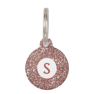 Placa Para Mascotas Textura de brillo de oro rosa falso y monograma