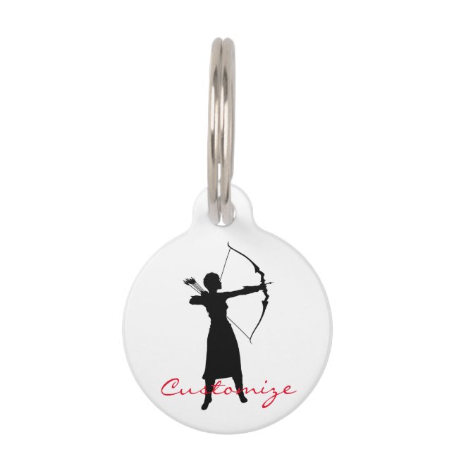 Placa Para Mascotas Thunder_Cove, arquera femenina Silhouette (Reverso)