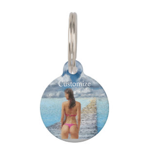 Placa Para Mascotas Thunder_Cove, Chica de bikini