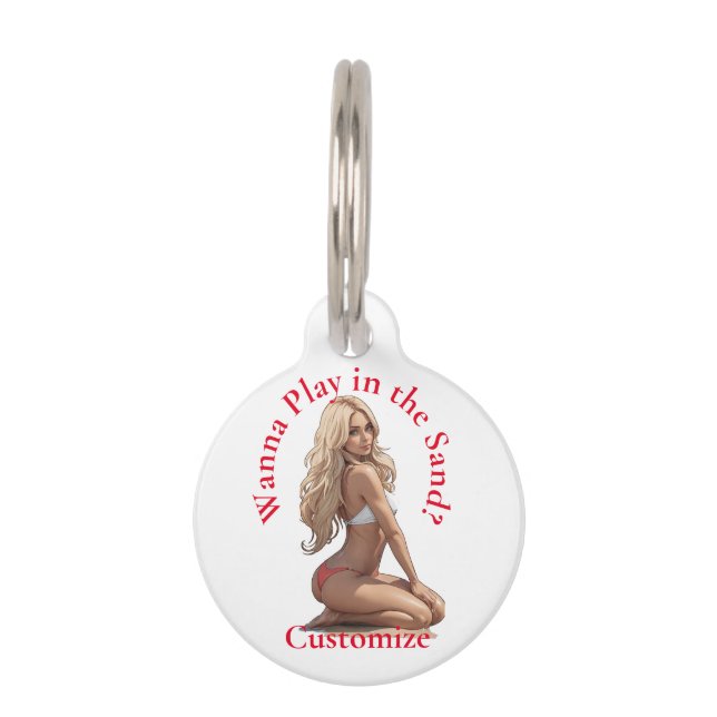 Placa Para Mascotas Thunder_Cove, Chica de playa de Bikini (Anverso)