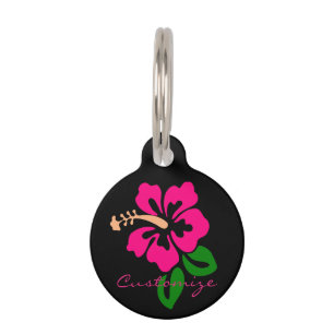 Placa Para Mascotas Thunder_Cove de flor rosada tropical hibiscus