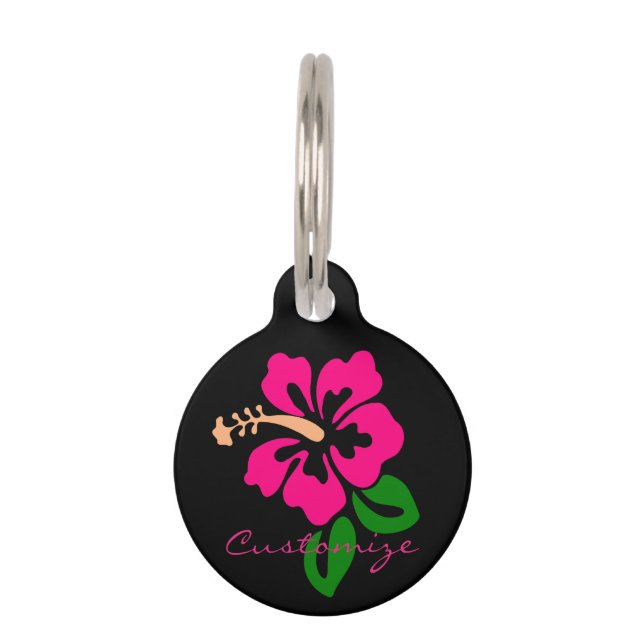 Placa Para Mascotas Thunder_Cove de flor rosada tropical hibiscus (Anverso)