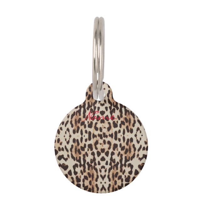 Placa Para Mascotas Thunder_Cove de patrón de puntos leopardo (Reverso)