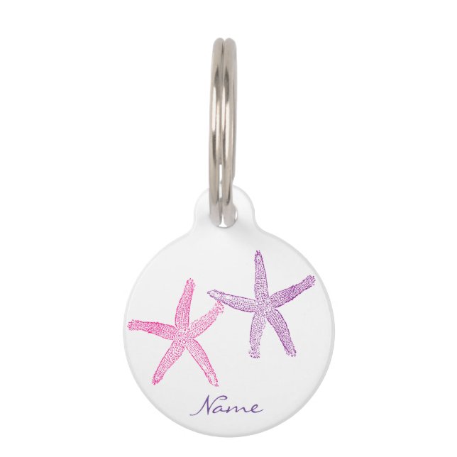 Placa Para Mascotas Thunder_Cove de pez estrella morado rosa (Anverso)