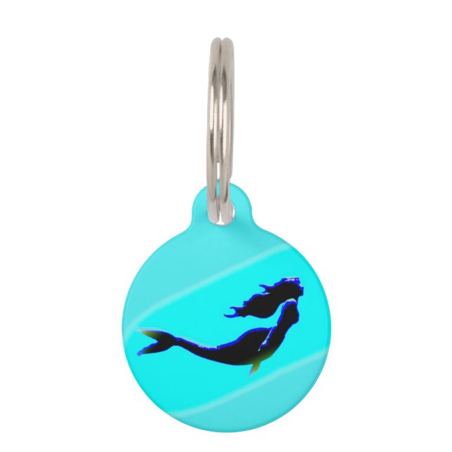 Placa Para Mascotas Thunder_Cove, sirena subacuática negra (Anverso)