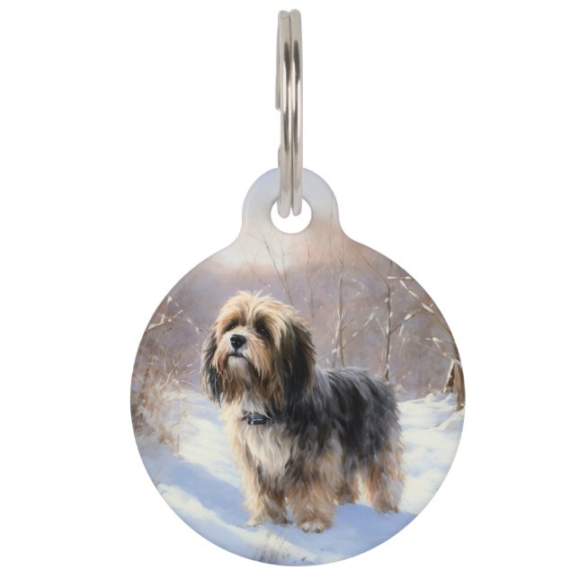 Placa Para Mascotas Tibetano aterrador deja que nieva a Navidades (Anverso)