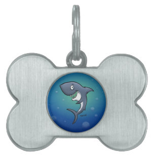 Placa Para Mascotas Tiburón divertido sonriente en fondo azul