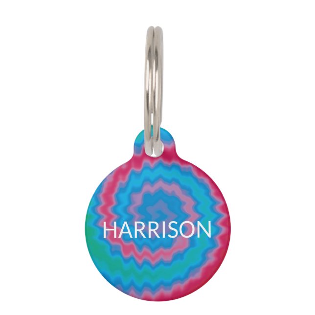 Placa Para Mascotas Tie Dyed personalizado perro Nombre contacto Infor (Anverso)