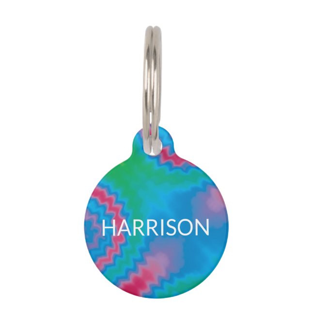 Placa Para Mascotas Tie Dyed personalizado perro Nombre contacto Infor (Anverso)