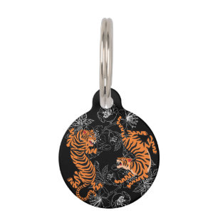 Placa Para Mascotas Tigres estilo arte japonés fondo negro