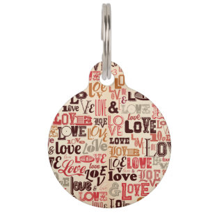 Placa Para Mascotas Tipografía de Word LOVE in Brown Red Tan Gray