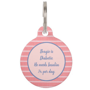 Placa Para Mascotas Tiras rosadas Alerta médica Etiqueta personalizad