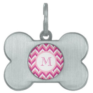 Placa Para Mascotas Tonos De Color Rosa Y Blanco Zigzag Chevron
