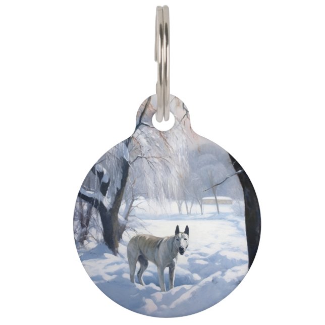 Placa Para Mascotas Toro Terrier deja que nieve Navidades (Anverso)