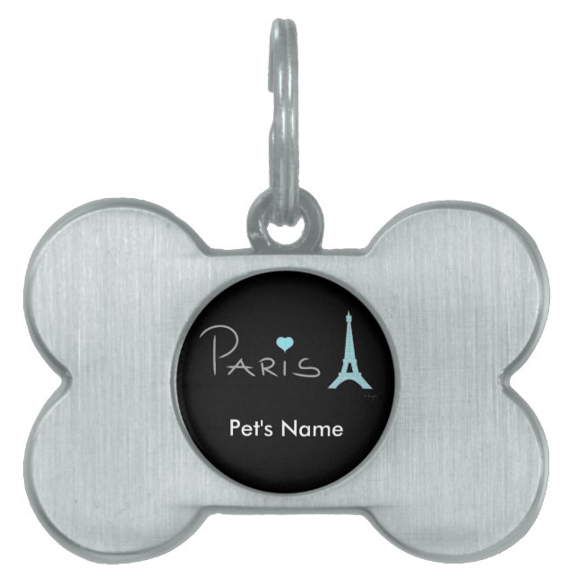 Placa Para Mascotas Torre Eiffel del Corazón de París (Frente)
