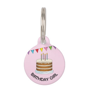 Placa Para Mascotas Torta Con Estandarte Colorido Sobre Cumpleañera Ro