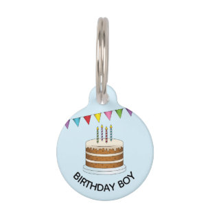 Placa Para Mascotas Torta con pancarta colorida sobre niño de cumpleañ