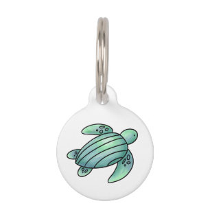 Placa Para Mascotas tortuga marina pintada con acuarela dibujo animado